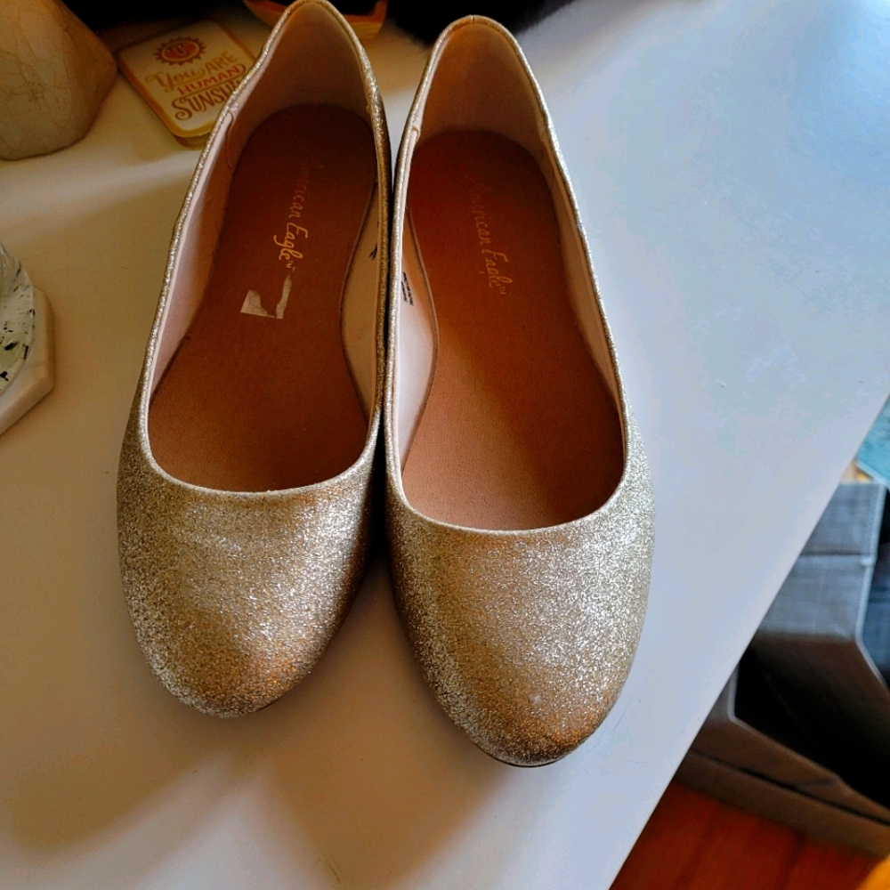 Gold glitter ballet flats